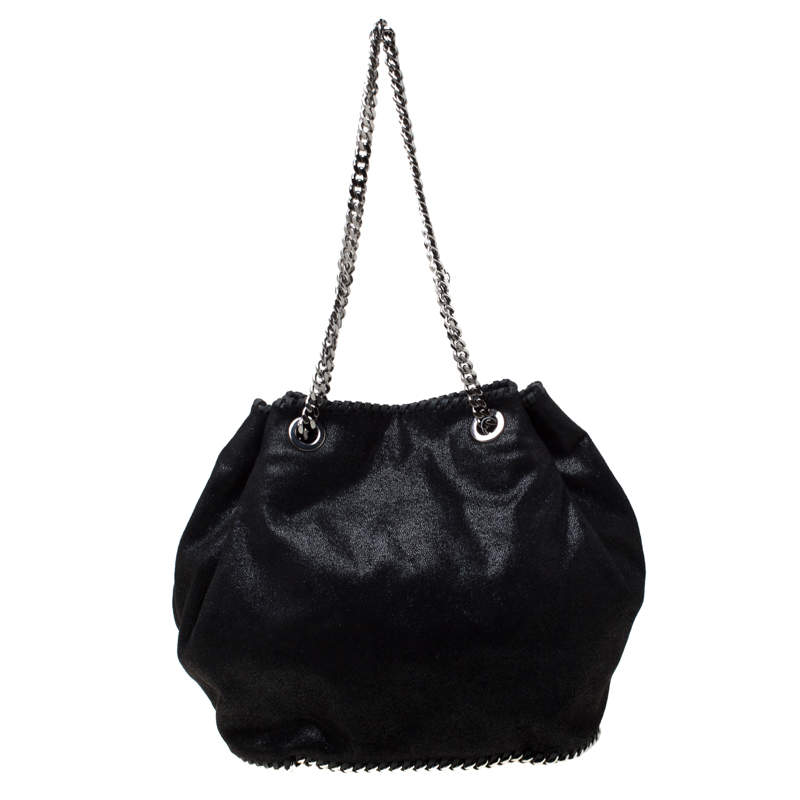 black faux leather bucket bag