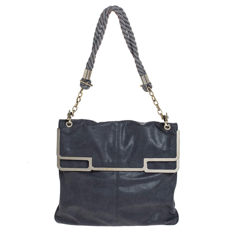Stella McCartney Grey Faux Leather Bordered Shoulder Bag