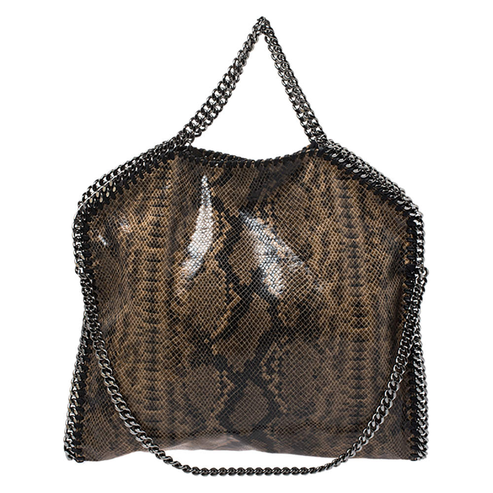 Stella McCartney Beige Faux Python Embossed Leather Falabella Tote 