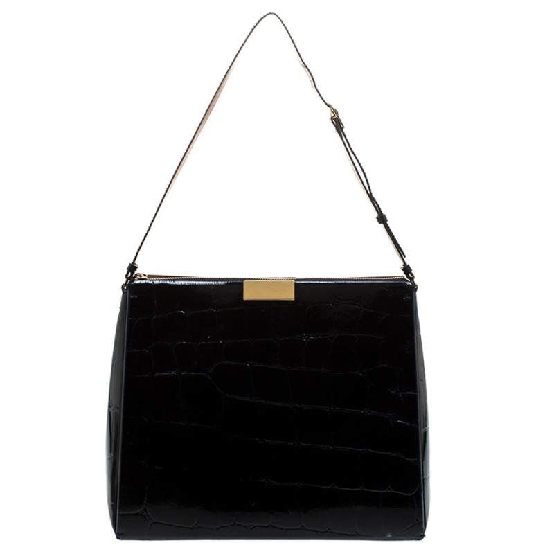 Pre Owned حقيبة كتف ستيلا ماكرتني جلد نقش تمساح سوداء