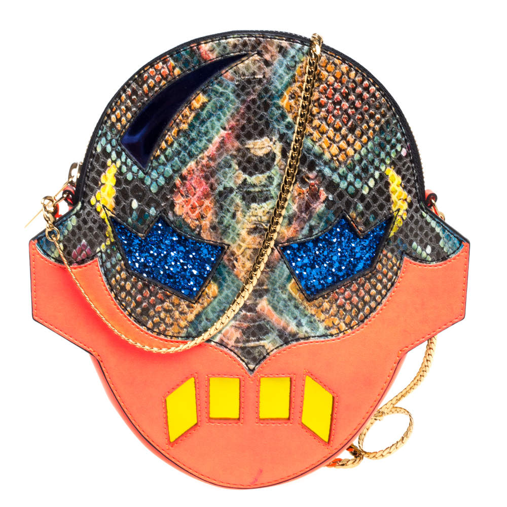 Pre Owned حقيبة كلتش بسلسلة ستيلا مكارتنى سوبرهيرو جلد صناعى نقش ثعبان متعددة الألوان