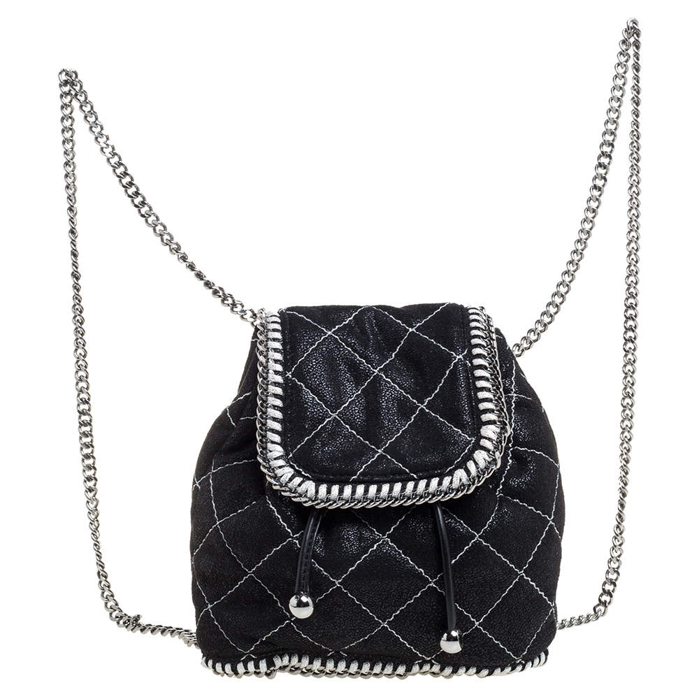 Pre Owned Stella McCartney Black Faux Leather Mini Falabella Backpack