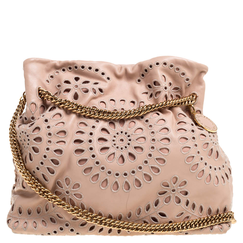 Pre Owned Stella McCartney Peach Faux Leather Laser Cut Norma Shoulder Bag