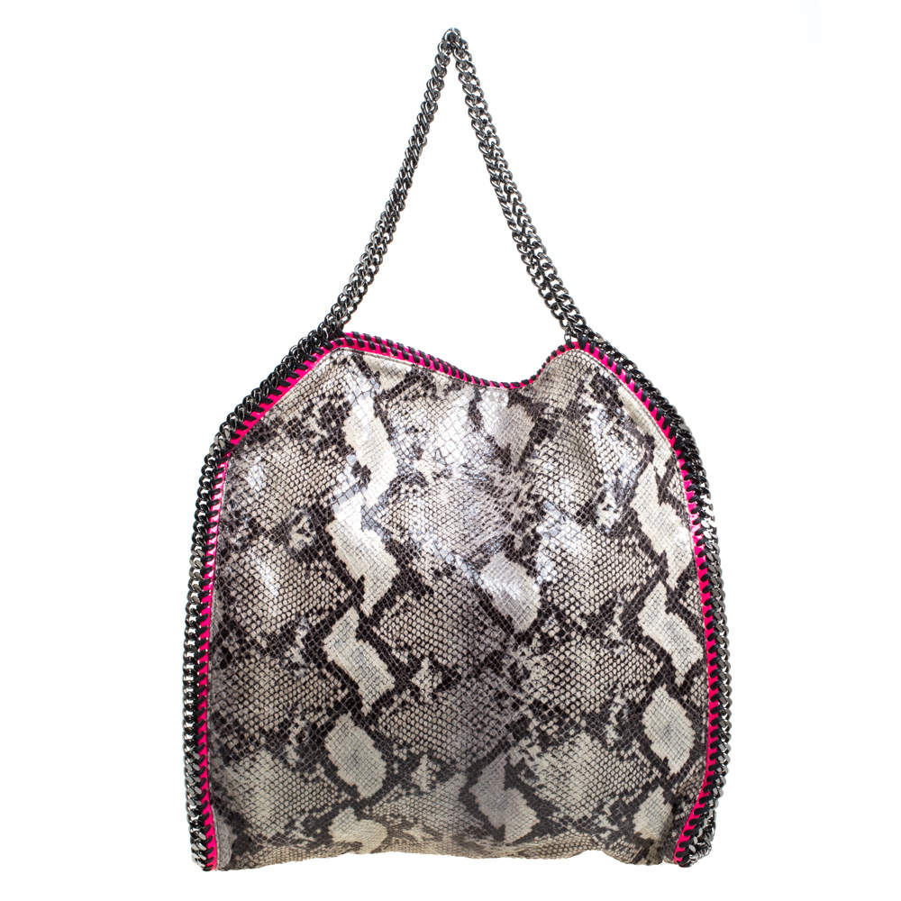 Pre Owned Stella McCartney Monochrome Python Effect Faux Leather Large Falabella Tote