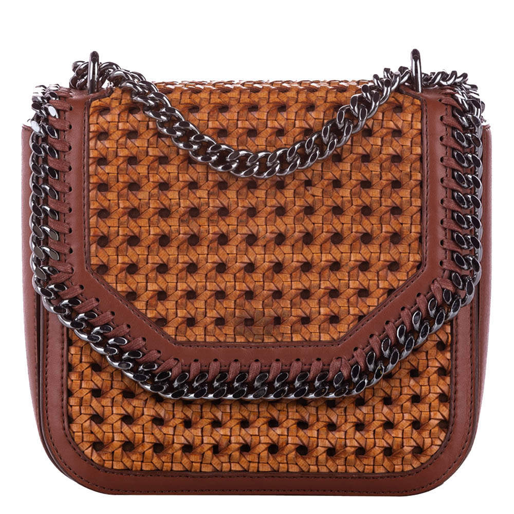 Stella McCartney Caramel/brown Falabella Box Wicker Basket Crossbody Bag