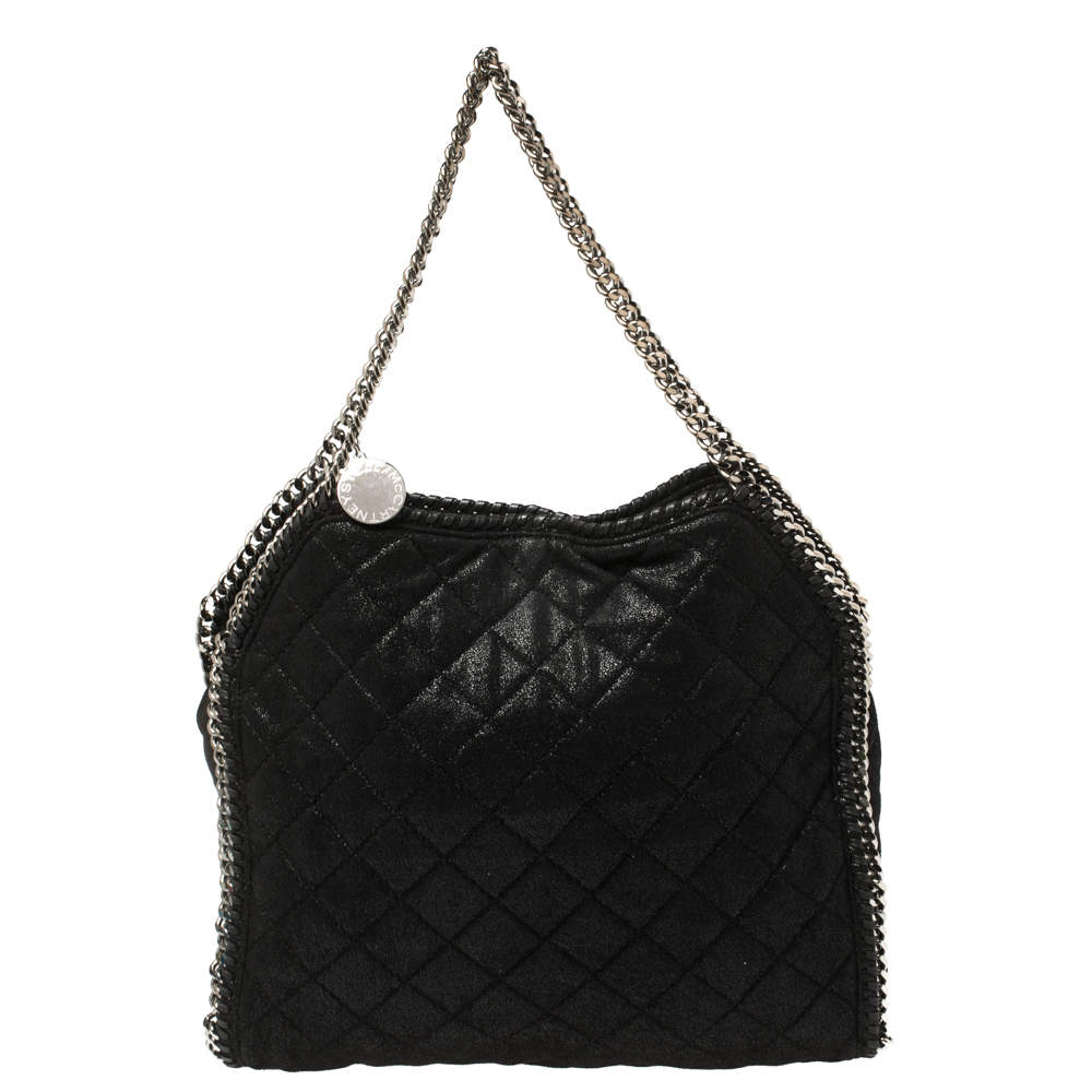 Stella McCartney Black Shimmery Faux Leather Small Falabella Tote