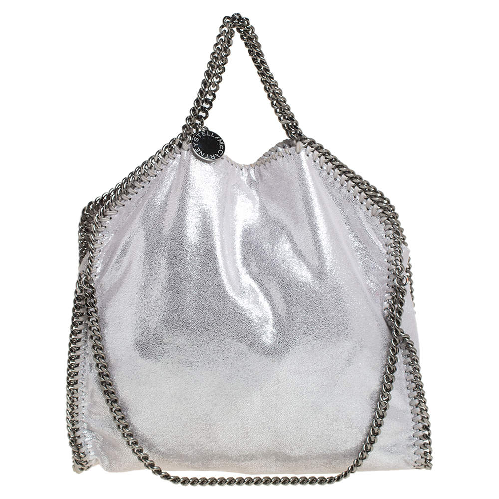 مملوكة مسبقًا Stella McCartney Silver Shimmery Faux Leather Small Falabella Tote