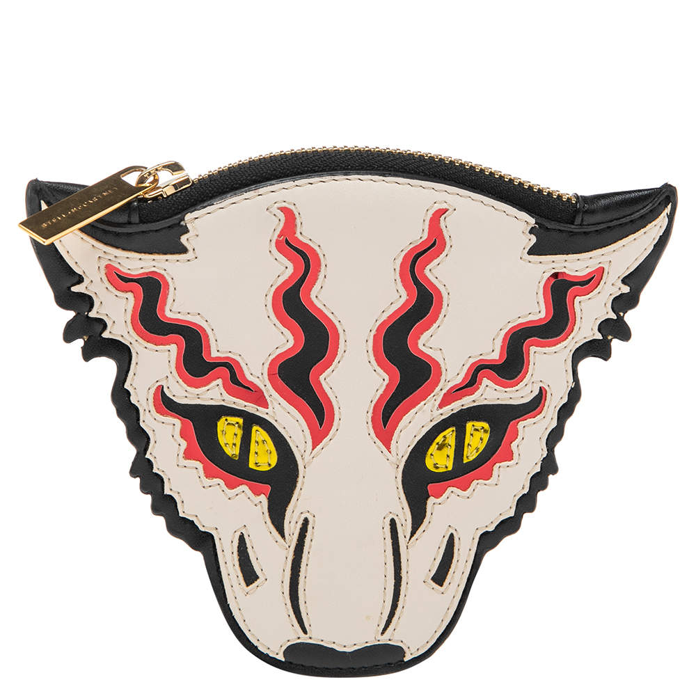 Pre Owned Stella McCartney White/Black Leather Wild Cats Coin Purse