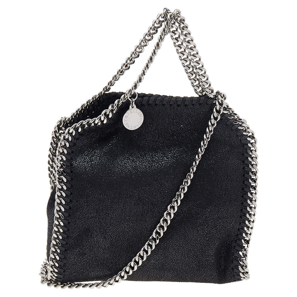 Pre Owned Stella McCartney Black Faux Leather Tiny Falabella Shoulder Bag