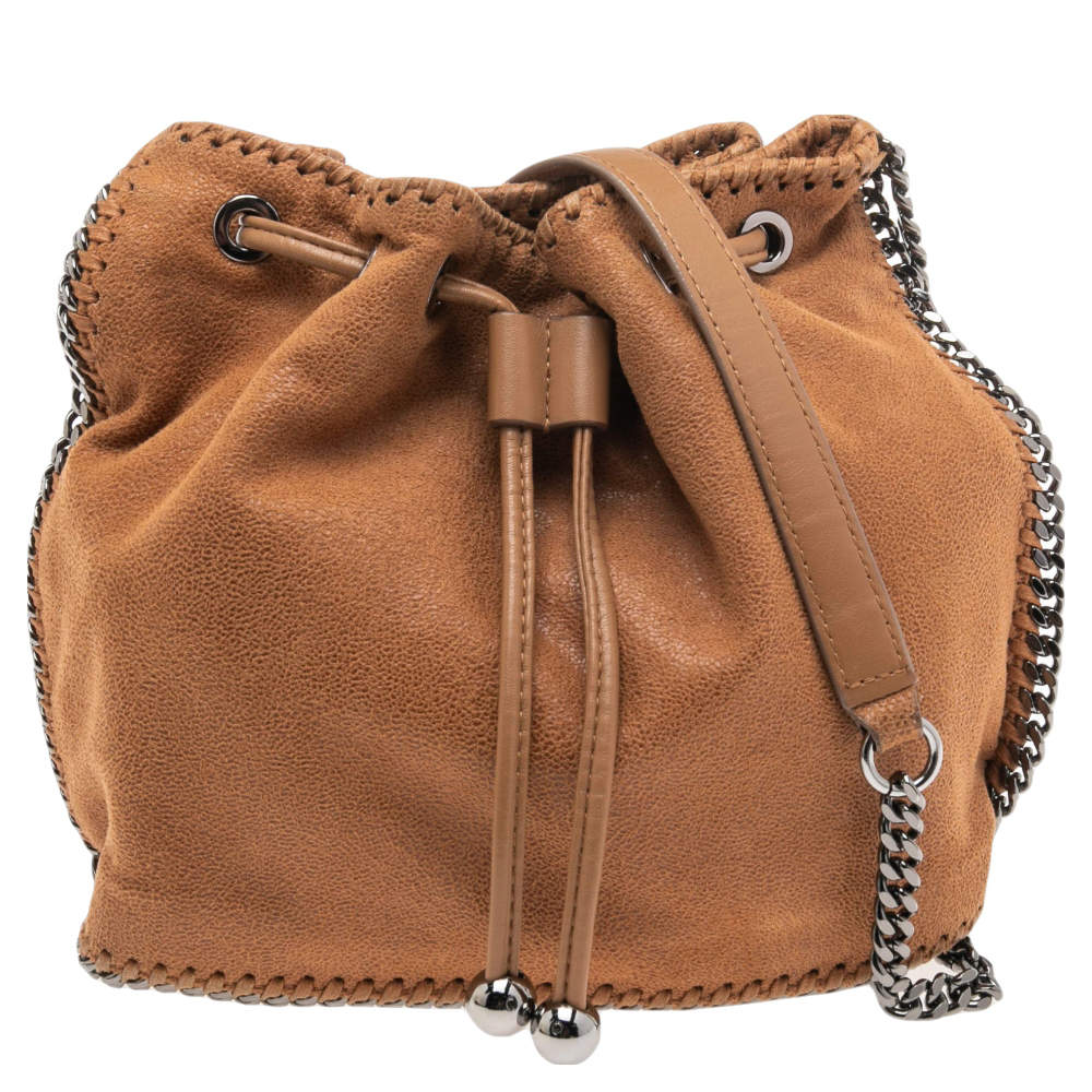 Pre Owned Stella McCartney Brown Faux Suede Falabella Drawstring Bucket Bag