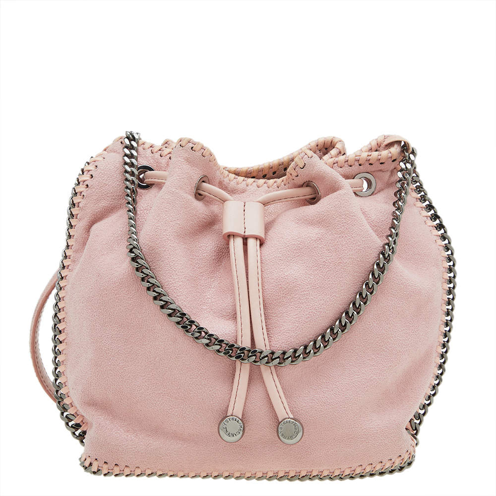Pre Owned Stella McCartney Pink Faux Suede Micro Falabella Drawstring Bucket bag