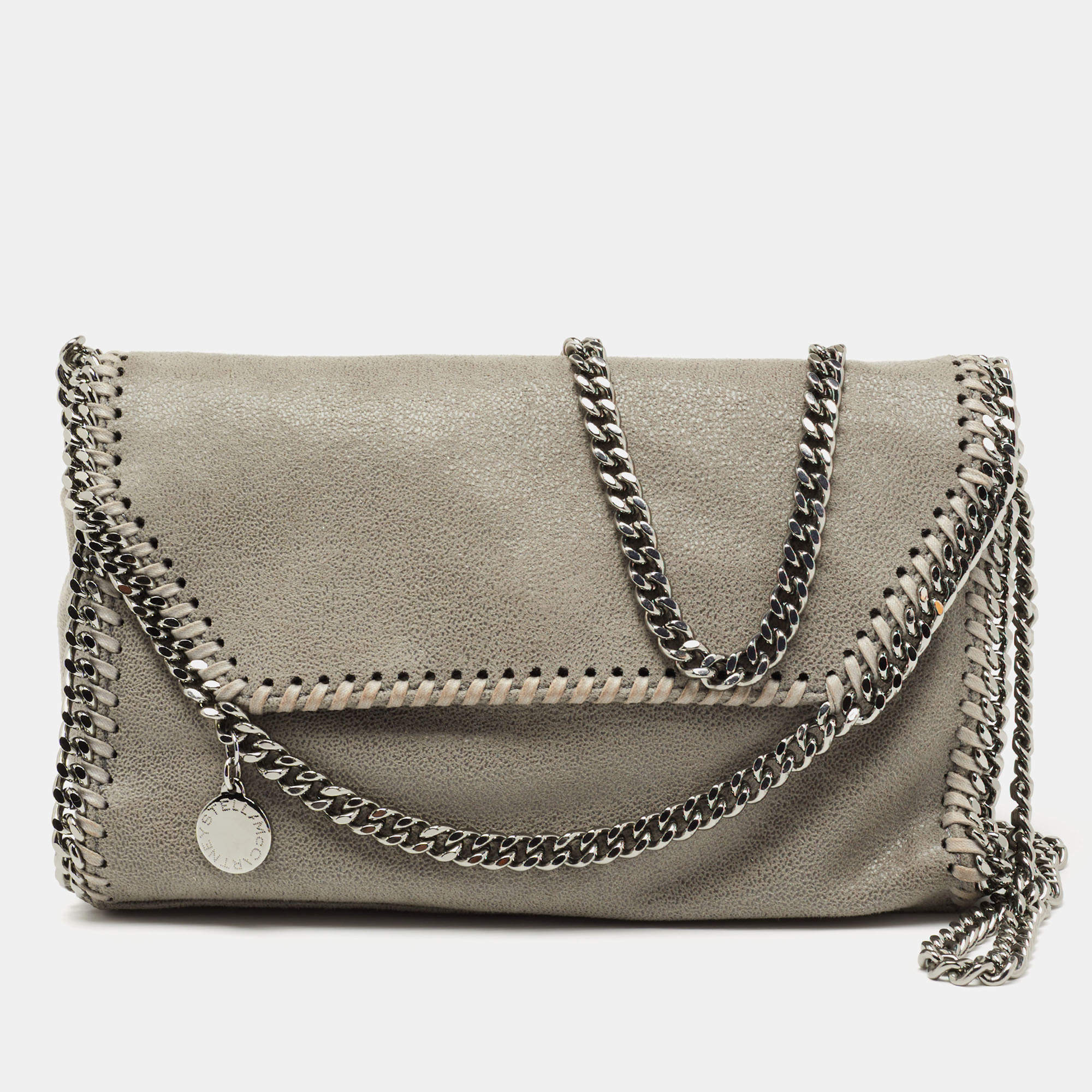 Pre Owned Stella McCartney Grey Faux Leather Falabella Flap Shoulder Bag