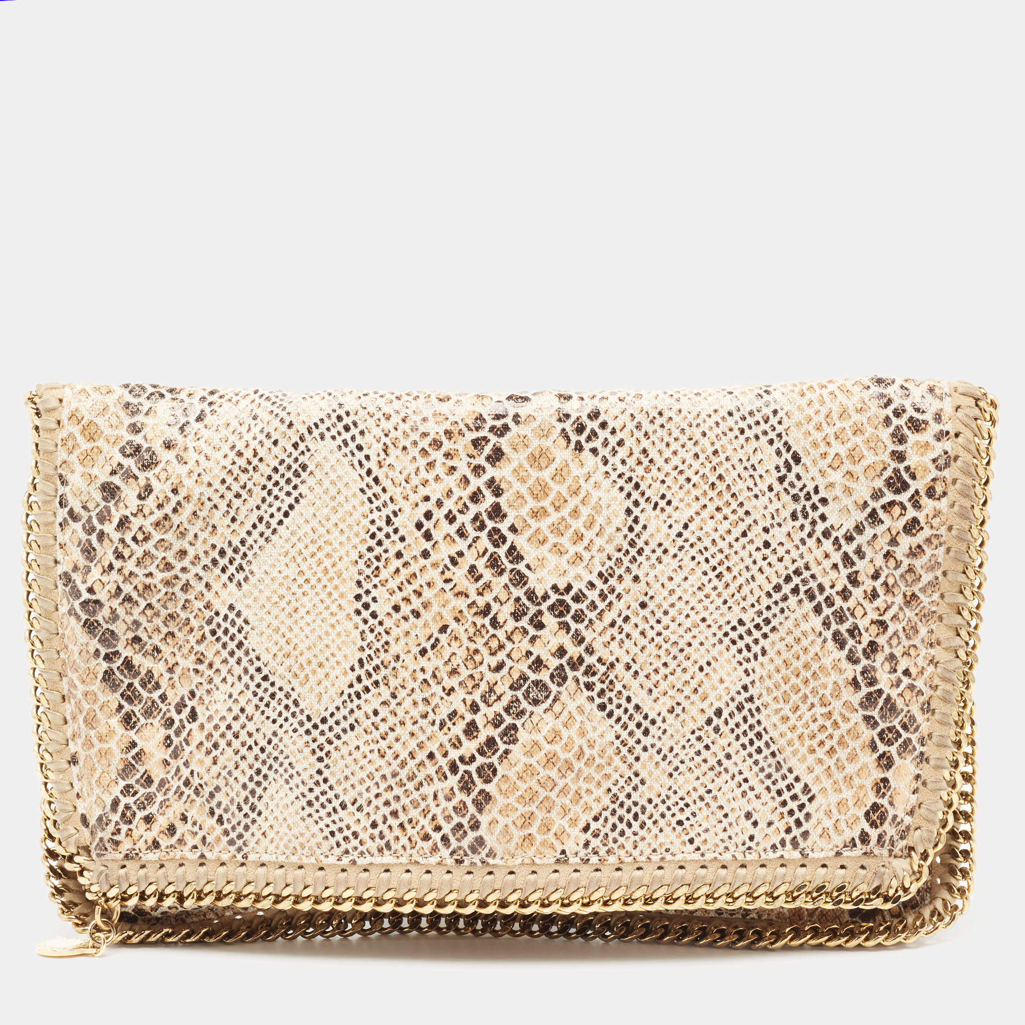 Pre Owned Stella McCartney Beige Faux Python Effect Leather Falabella Slim Clutch