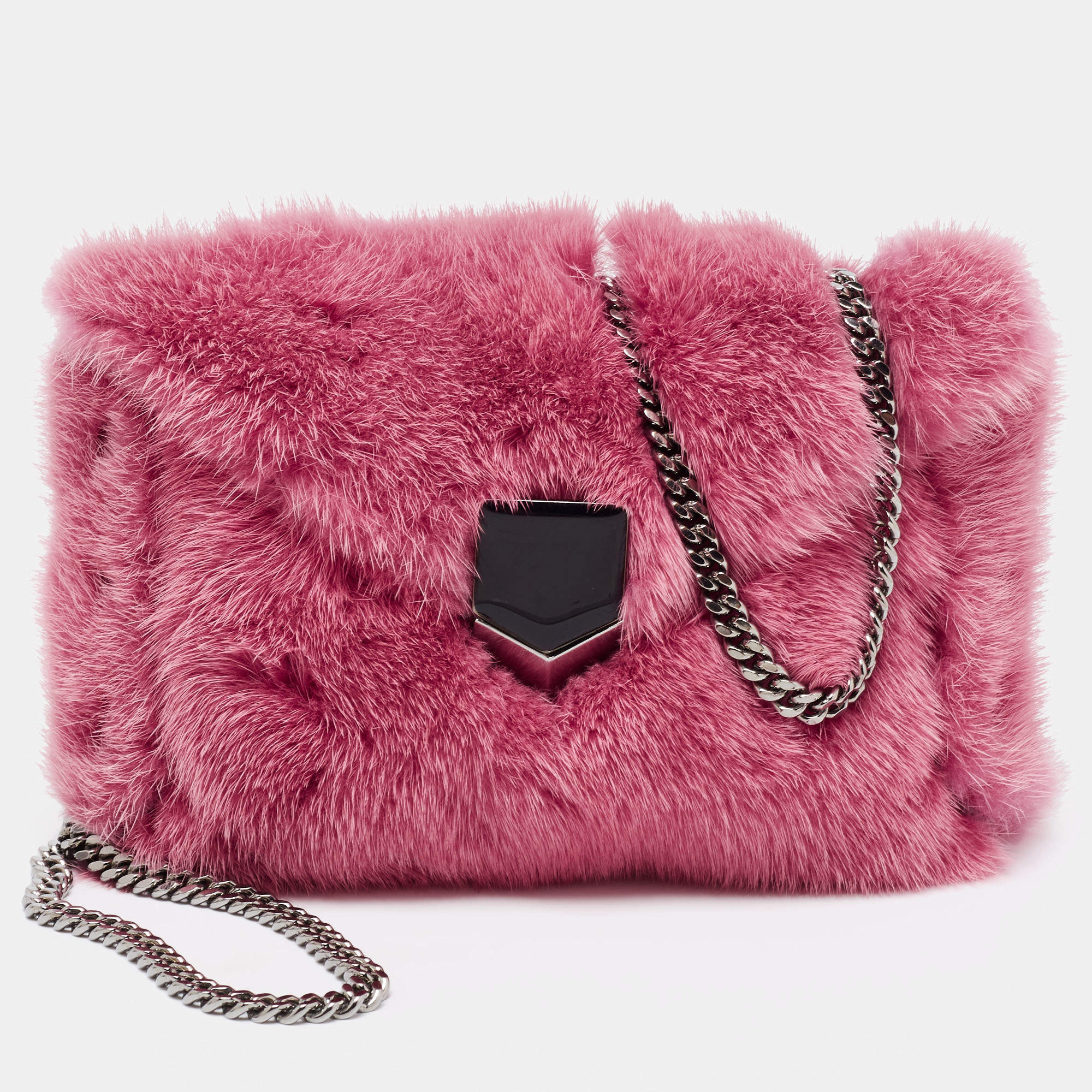 Jimmy Choo Candy Pink Mink Fur Lockett Envelope Clutch