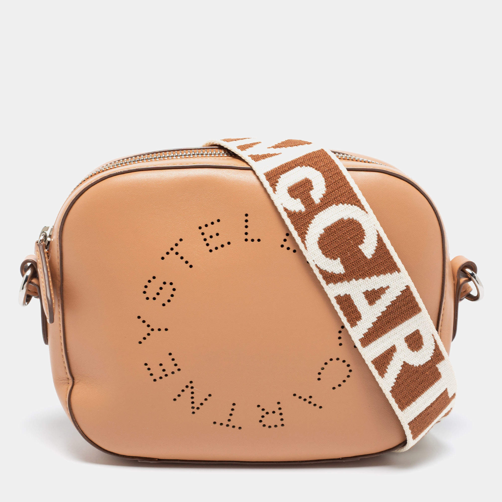 مملوكة مسبقًا Stella McCartney Brown Faux Leather Perforated Logo Mini Camera Bag