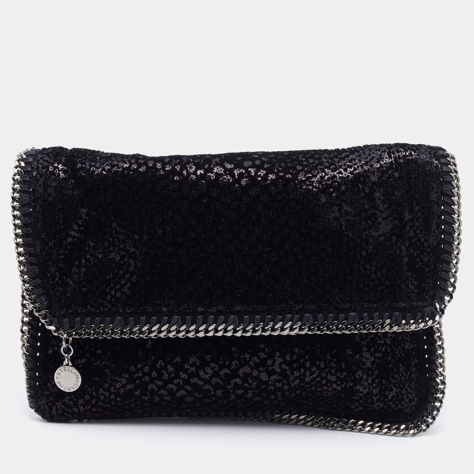 Pre Owned Stella Mccartney Black Falabella Sequin Fold-Over Clutch