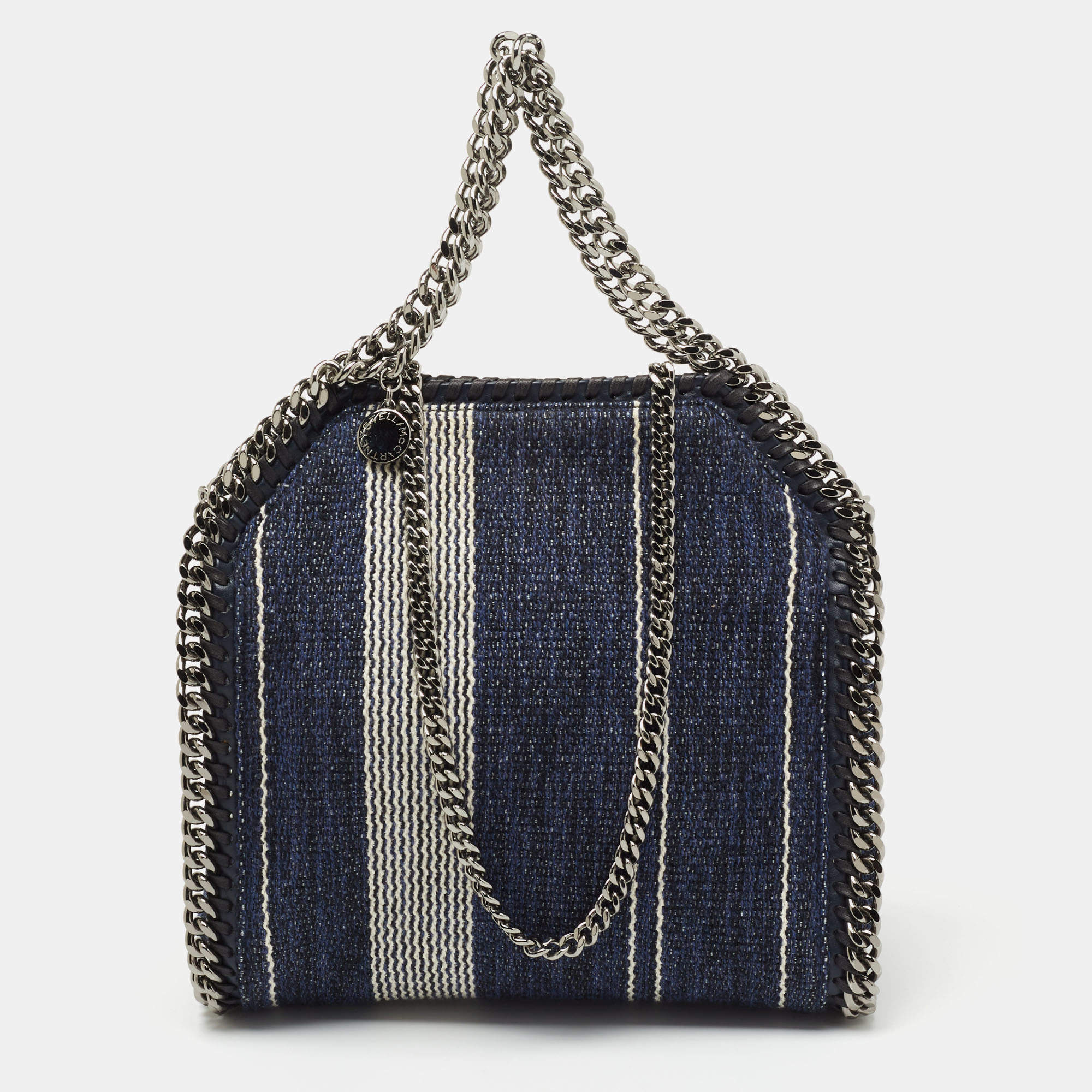 Pre Owned Stella McCartney Striped Denim Mini Falabella Fold Over Crossbody Bag