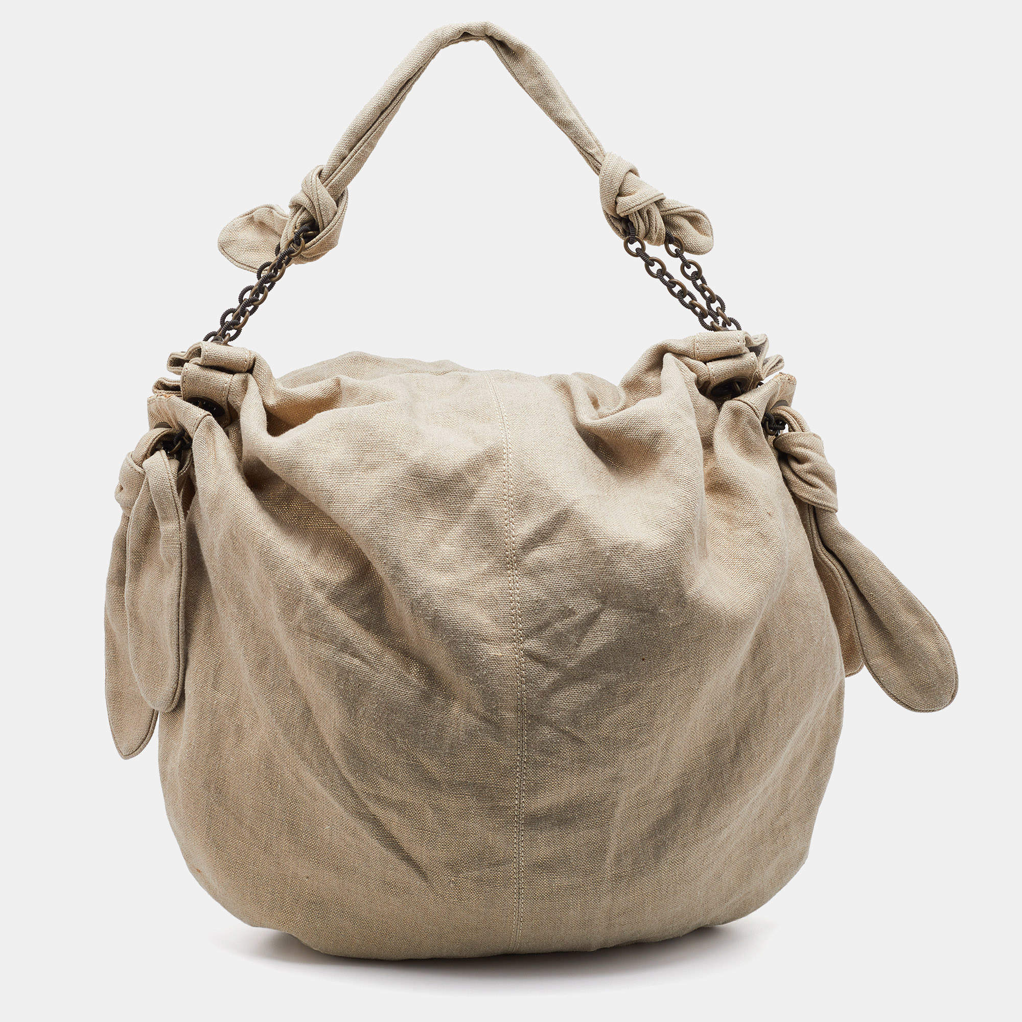 Pre Owned Stella McCartney Metallic Beige/Gold Jute Bow Hobo