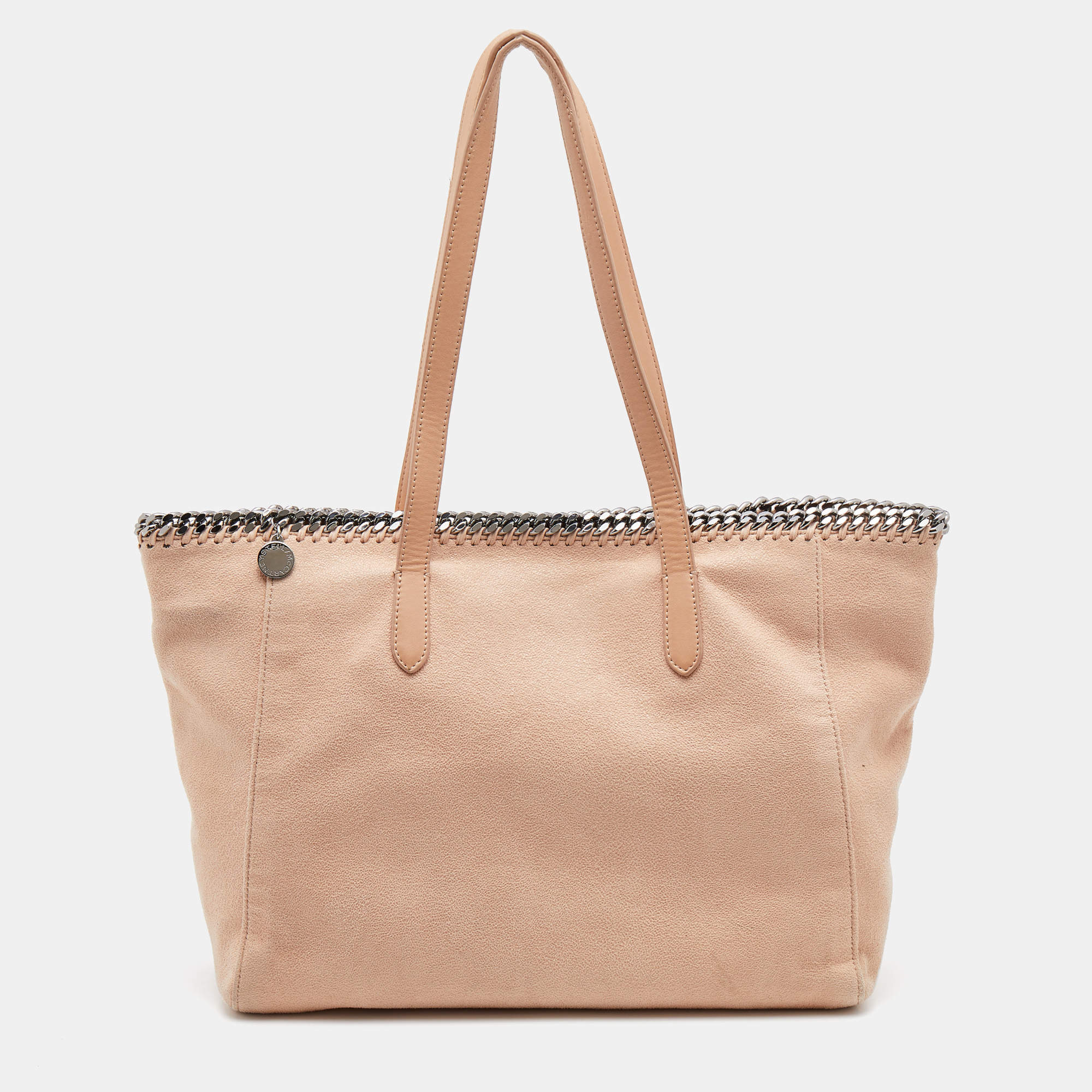 Pre Owned Stella McCartney Beige Faux Leather Chain Link Top Zip Tote