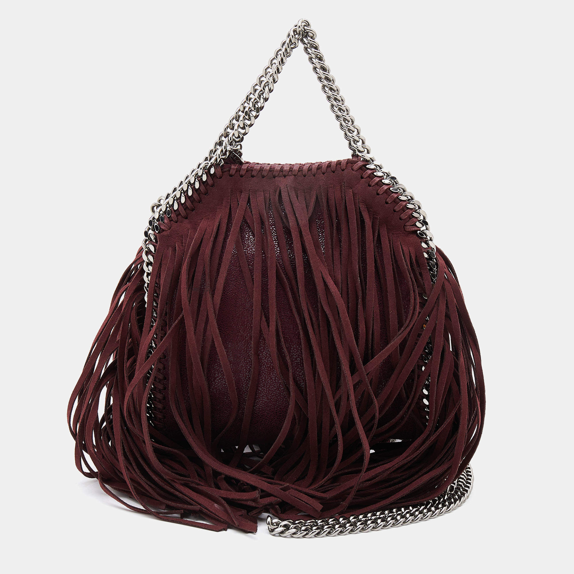 Pre Owned Stella McCartney Burgundy Faux Suede Falabella Fringe Shoulder Bag