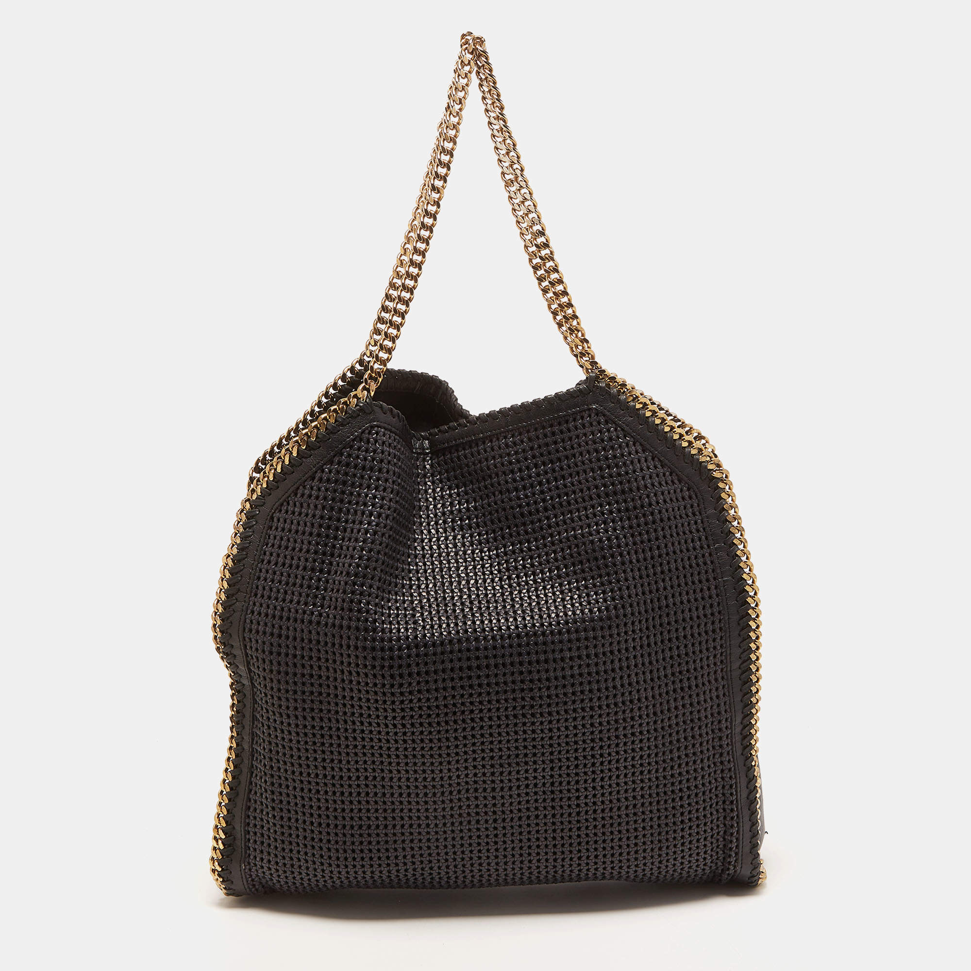 Pre Owned Stella McCartney Black Woven Faux Leather Large Falabella Tote