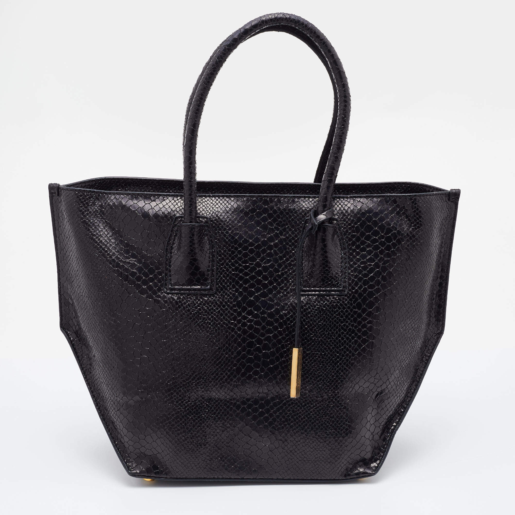 Pre Owned Stella McCartney Black Faux Python Effect Leather Tote