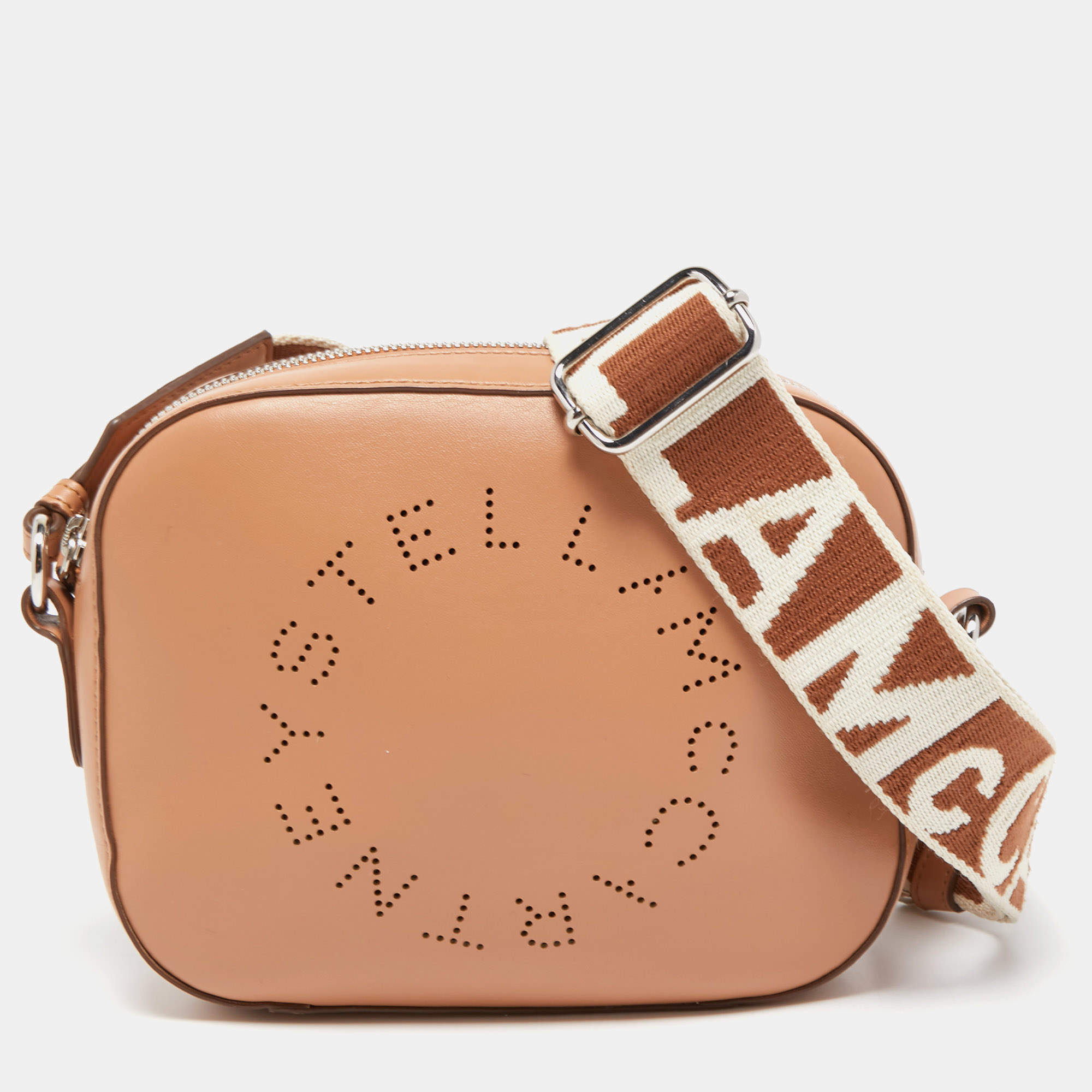 Pre Owned Stella McCartney Beige Faux Leather Perforated Logo Camera Bag