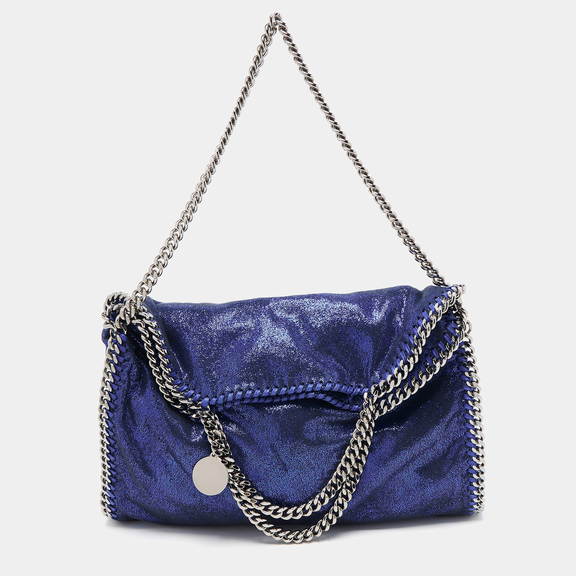Stella McCartney Metallic Blue Faux Suede Falabella Fold-Over Tote