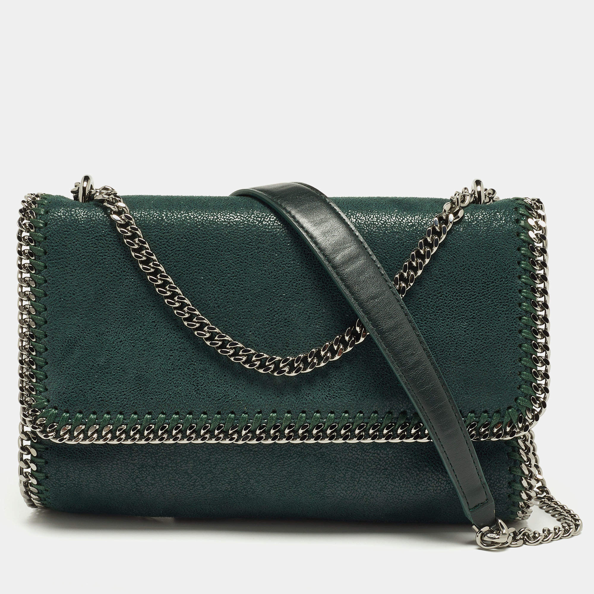 Pre Owned Stella McCartney Green Faux Suede Falabella Shoulder Bag