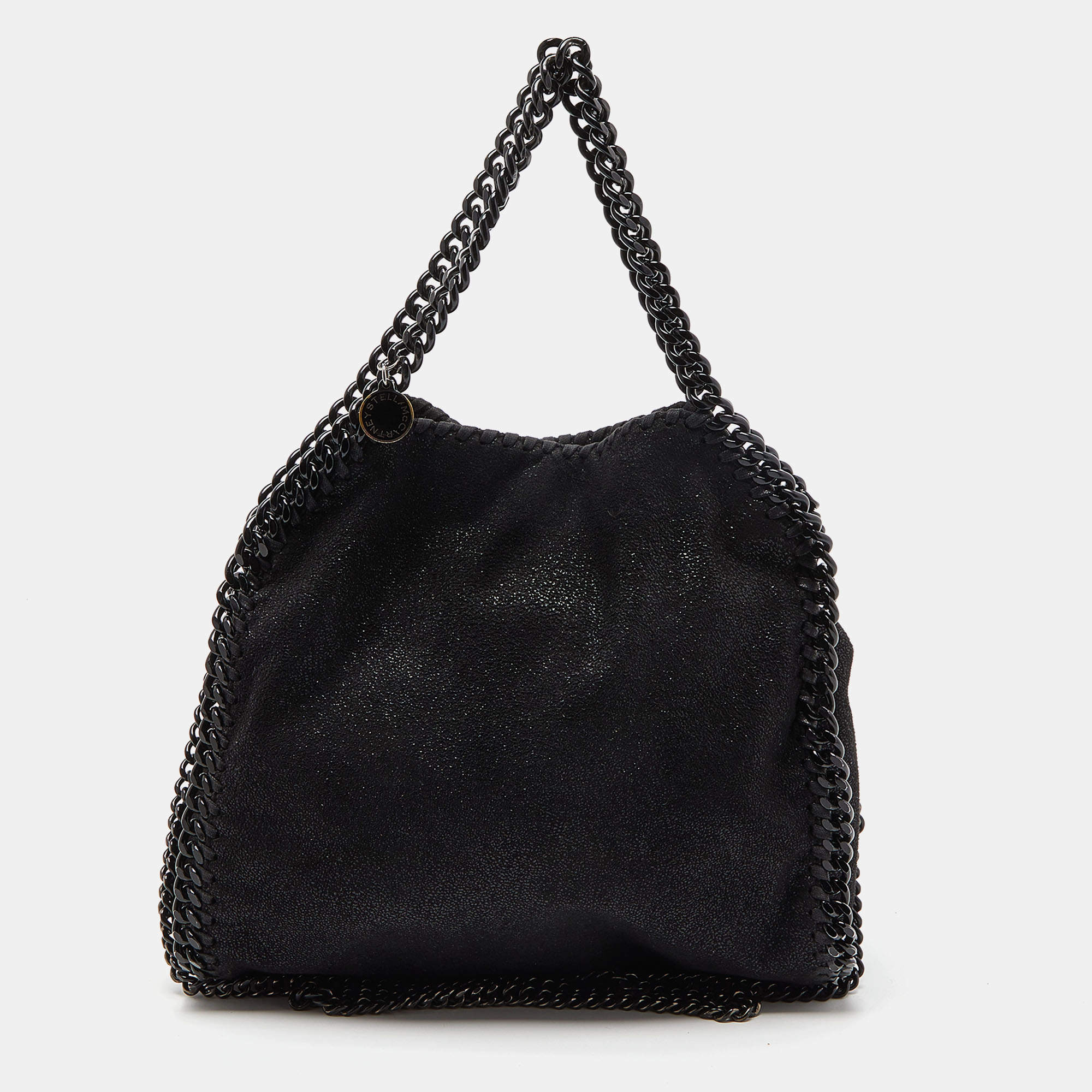 Pre Owned Stella McCartney Black Faux Leather Mini Falabella Tote