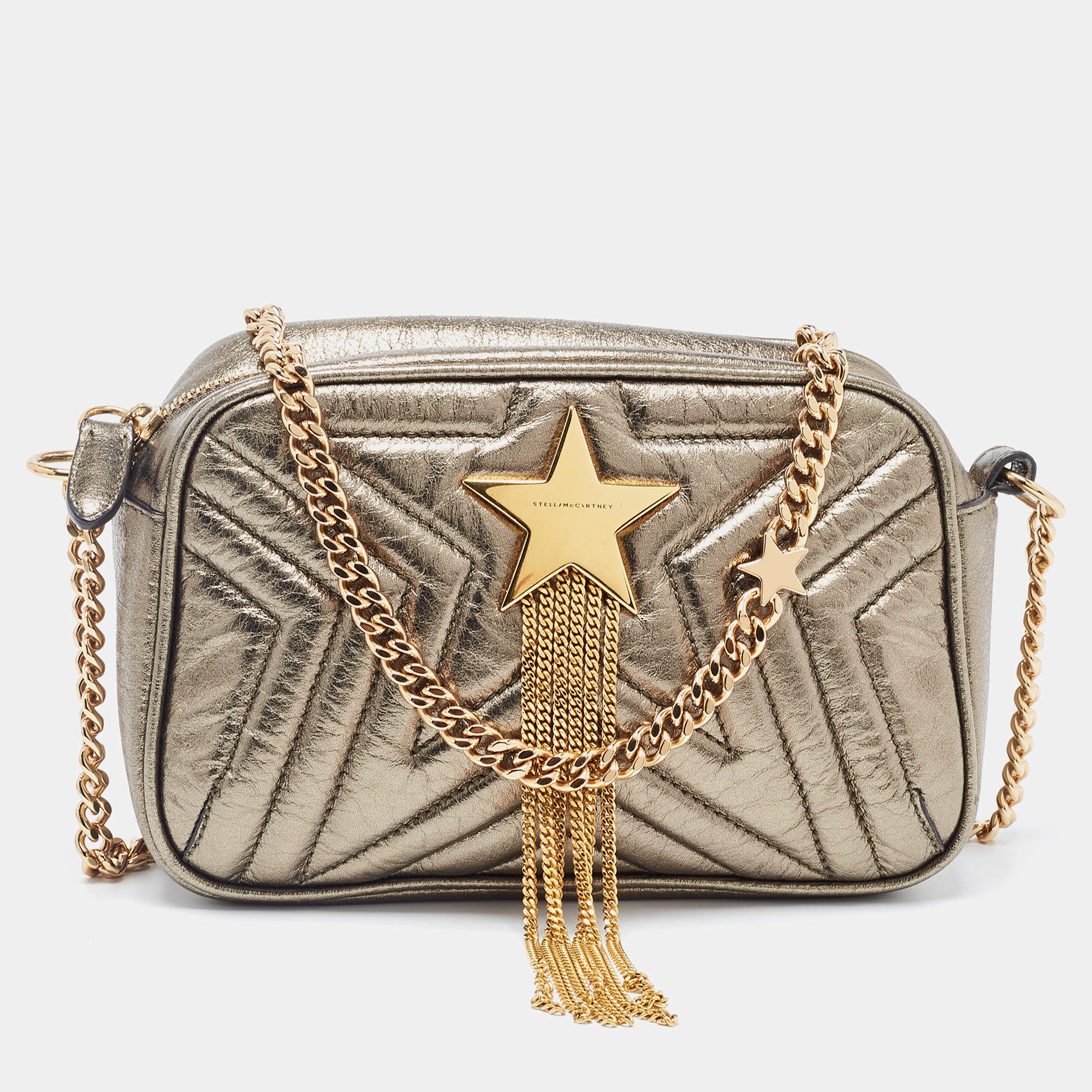 Pre Owned Stella McCartney Metallic Green Faux Leather Stella Star Crossbody Bag