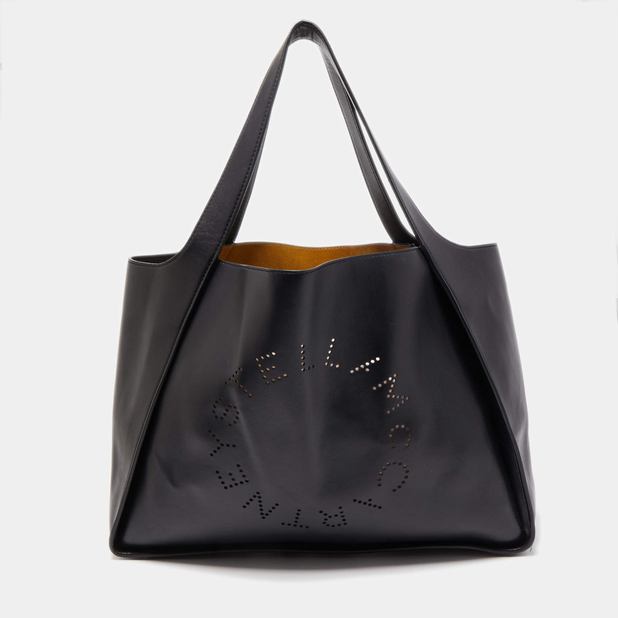 Pre Owned Stella McCartney Black Faux Leather Perforated Logo Tote