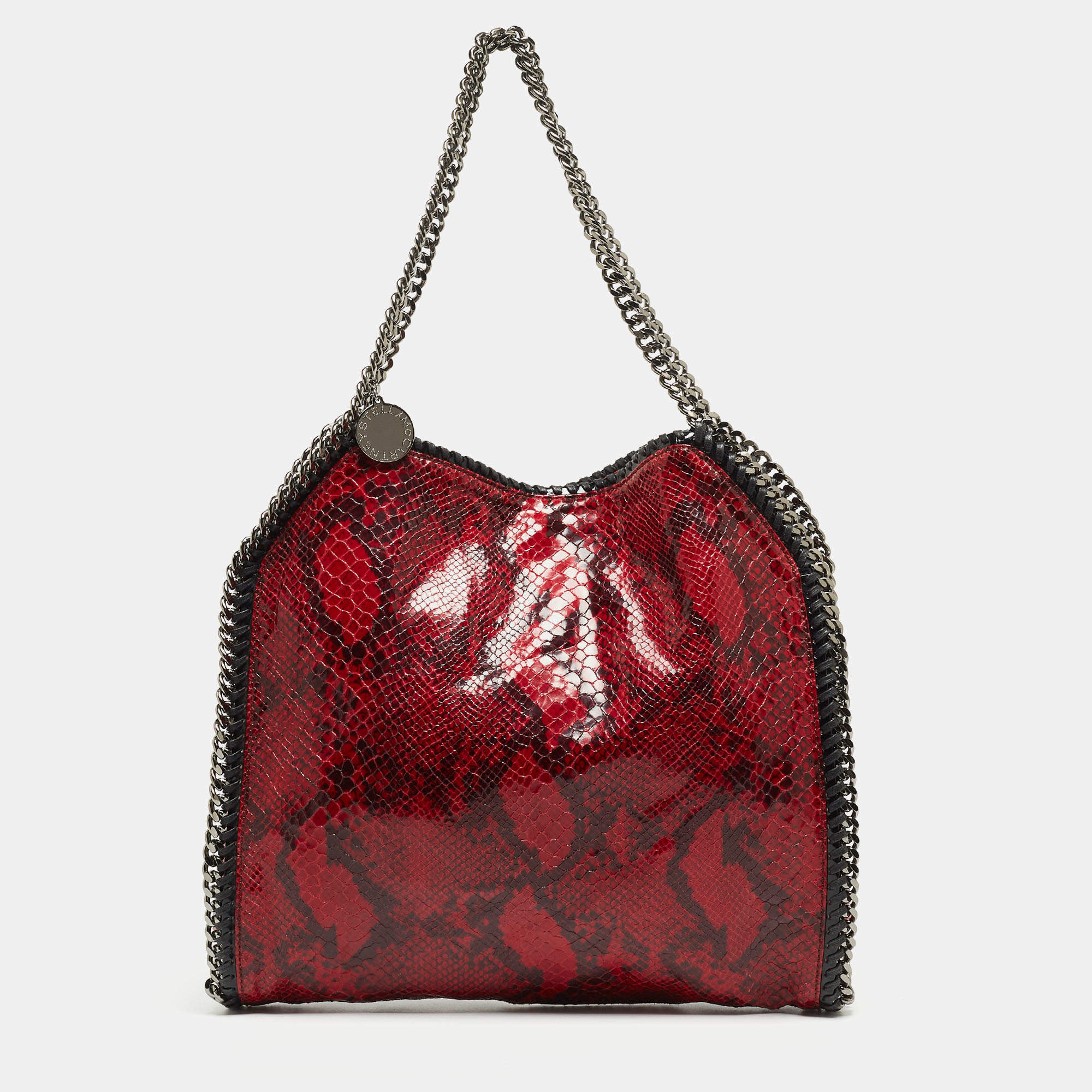 Pre Owned Stella McCartney Red Python Print Coated Fabric Falabella Fold Over Tote