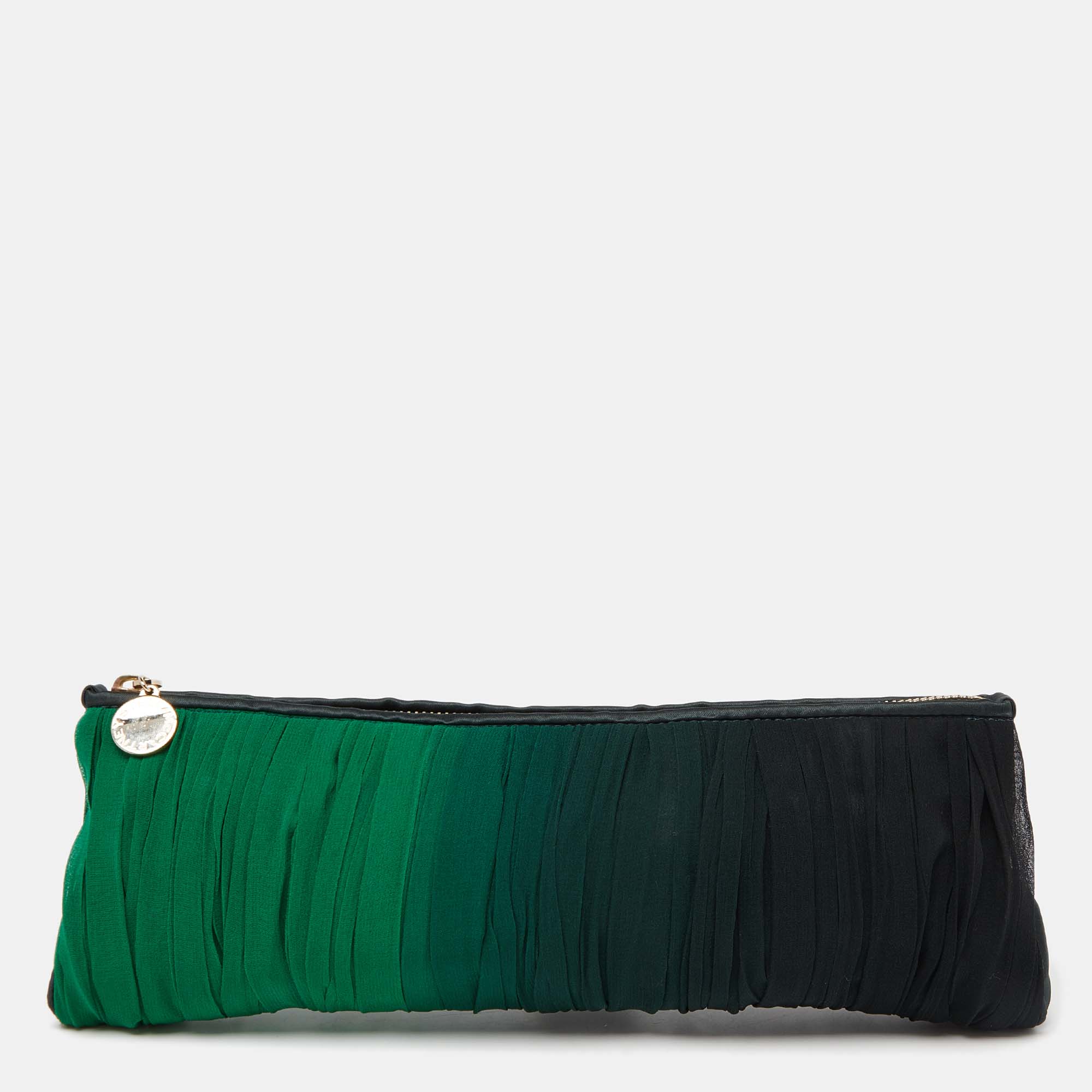 Stella McCartney Green Ombre Silk Zipped Clutch