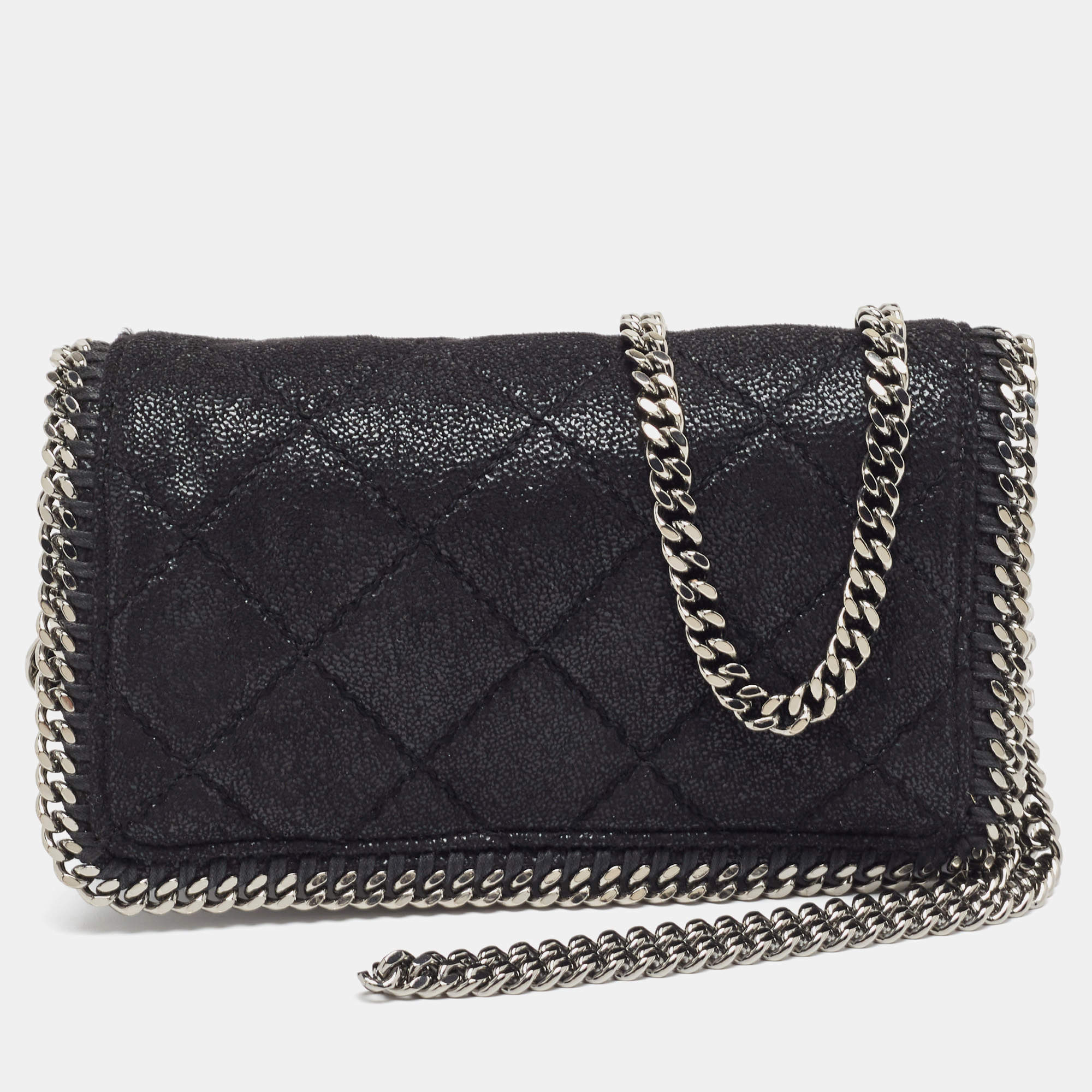 Pre Owned Stella McCartney Black Faux Suede Falabella Chain Clutch