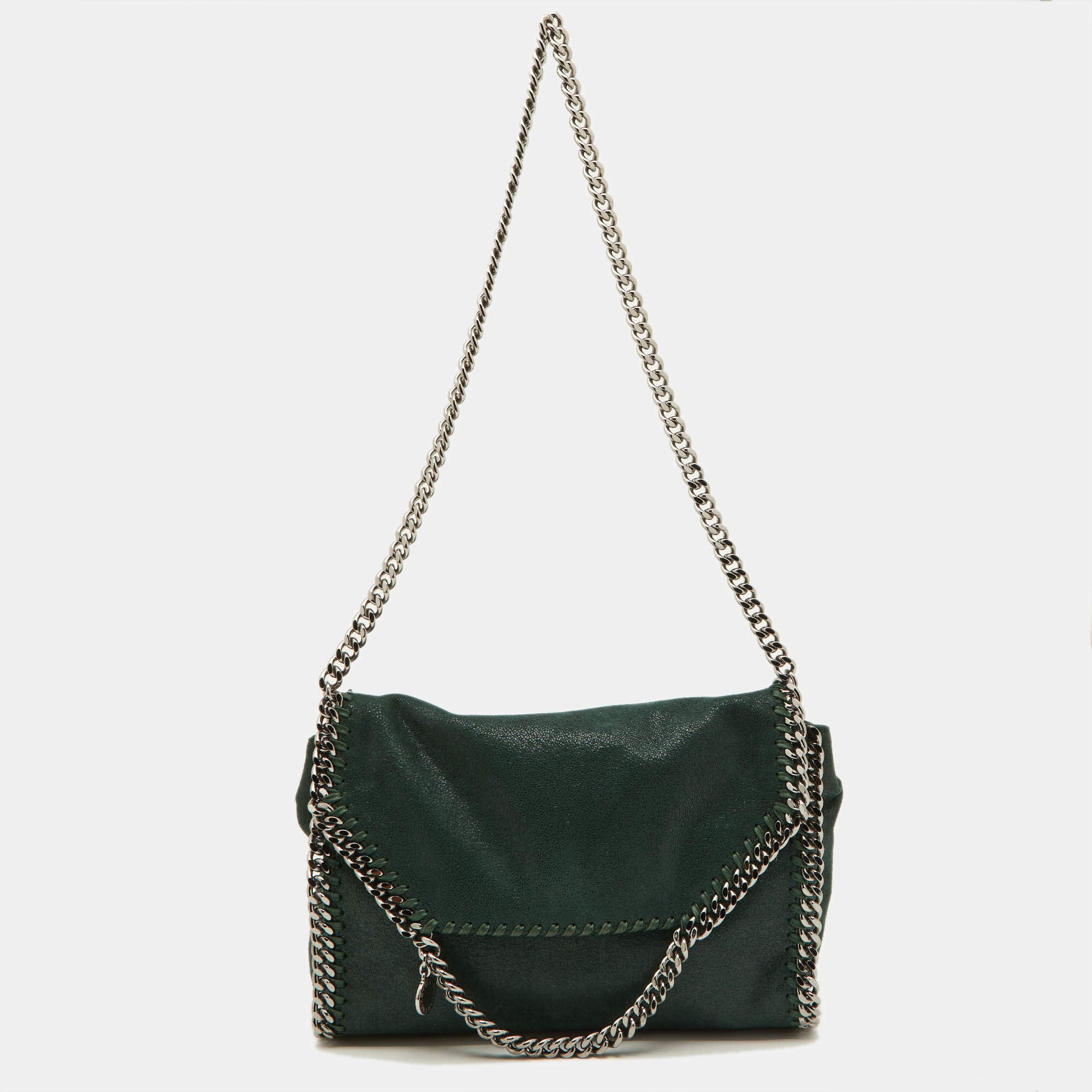 Pre Owned Stella McCartney Green Faux Suede Falabella Flap Shoulder Bag