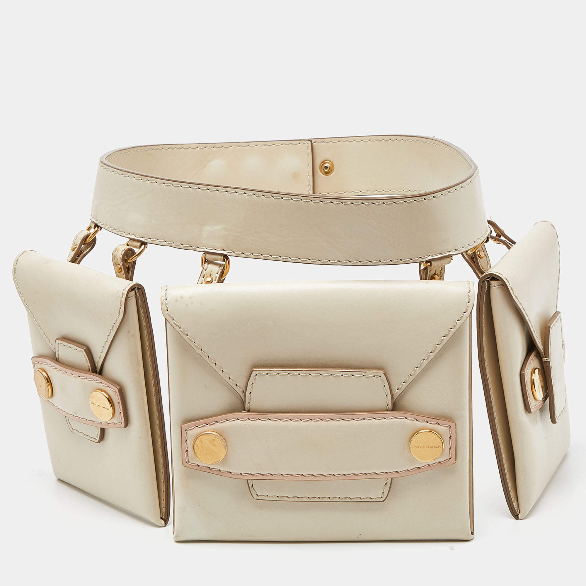 Pre Owned Stella McCartney Beige Faux Leather Utility Belt Bag