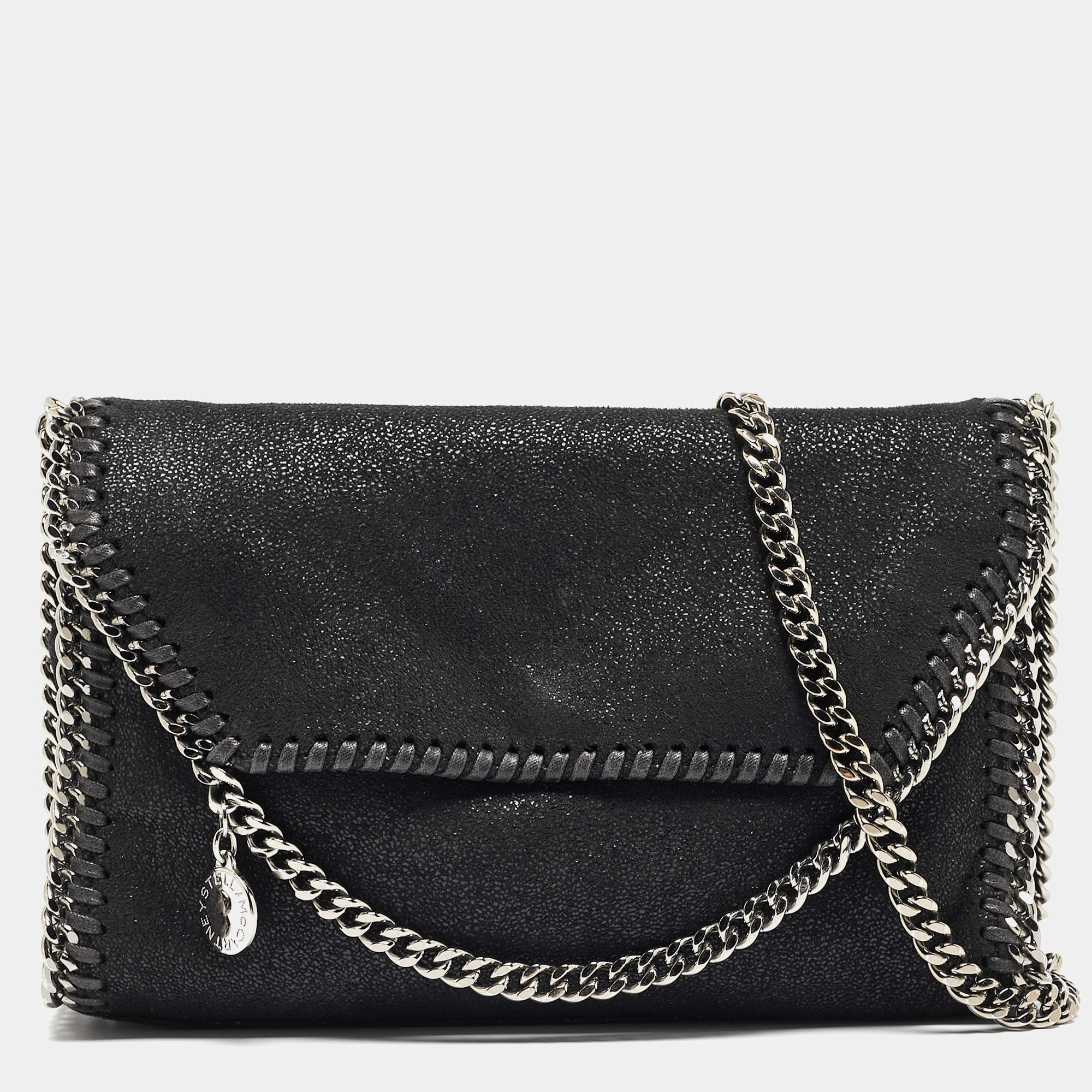 Pre Owned Stella McCartney Black Faux Leather Falabella Flap Shoulder Bag