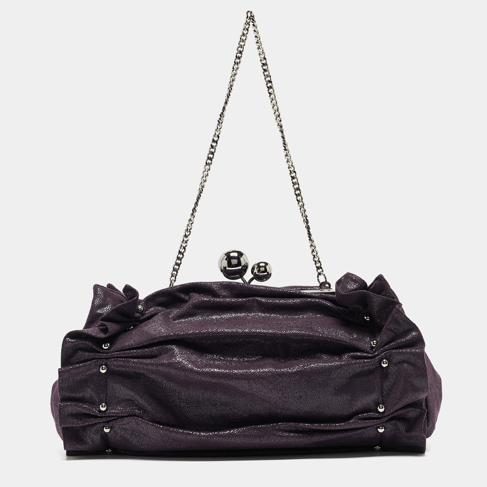 Pre Owned Stella McCartney Purple Ruffle Faux Leather Kisslock Chain Bag