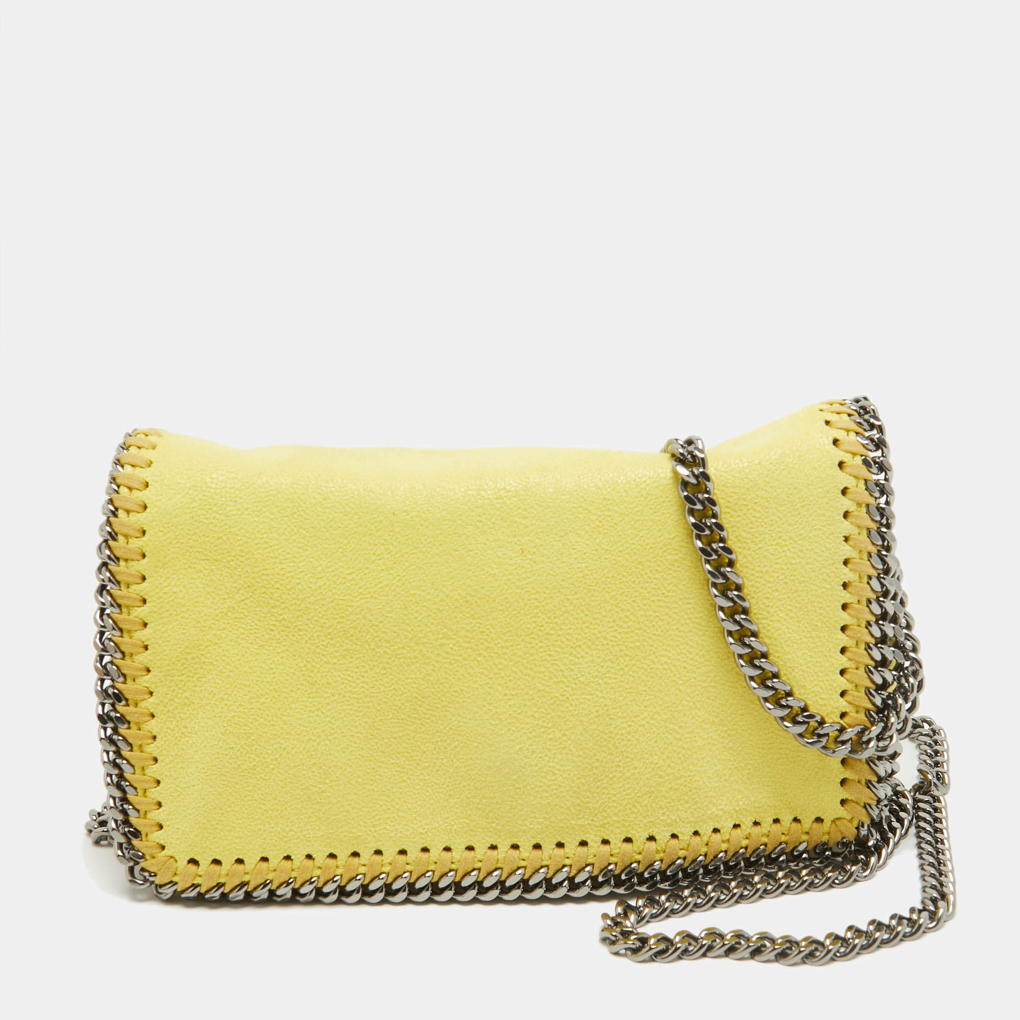 Pre Owned Stella McCartney Yellow Faux Suede Falabella Flap Crossbody Bag