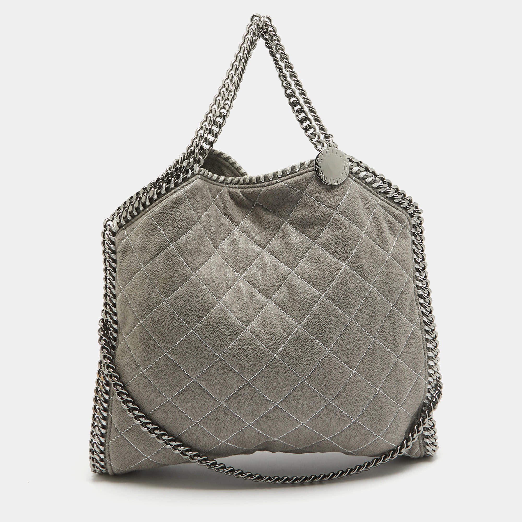 Pre Owned Stella McCartney Grey Quilted Faux Suede Falabella Tote