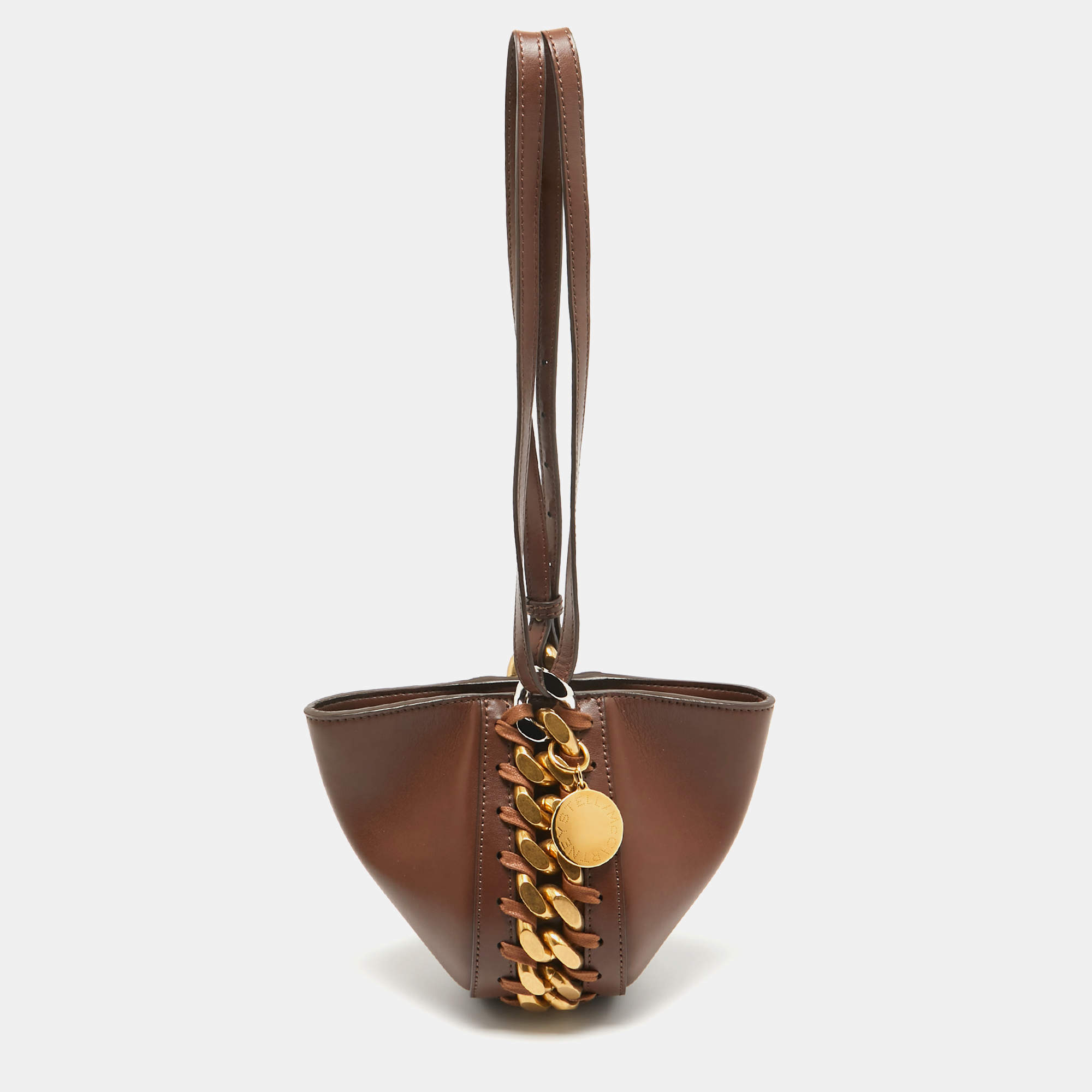 Pre Owned Stella McCartney Brown Faux Leather Chunky Chain Bucket Bag