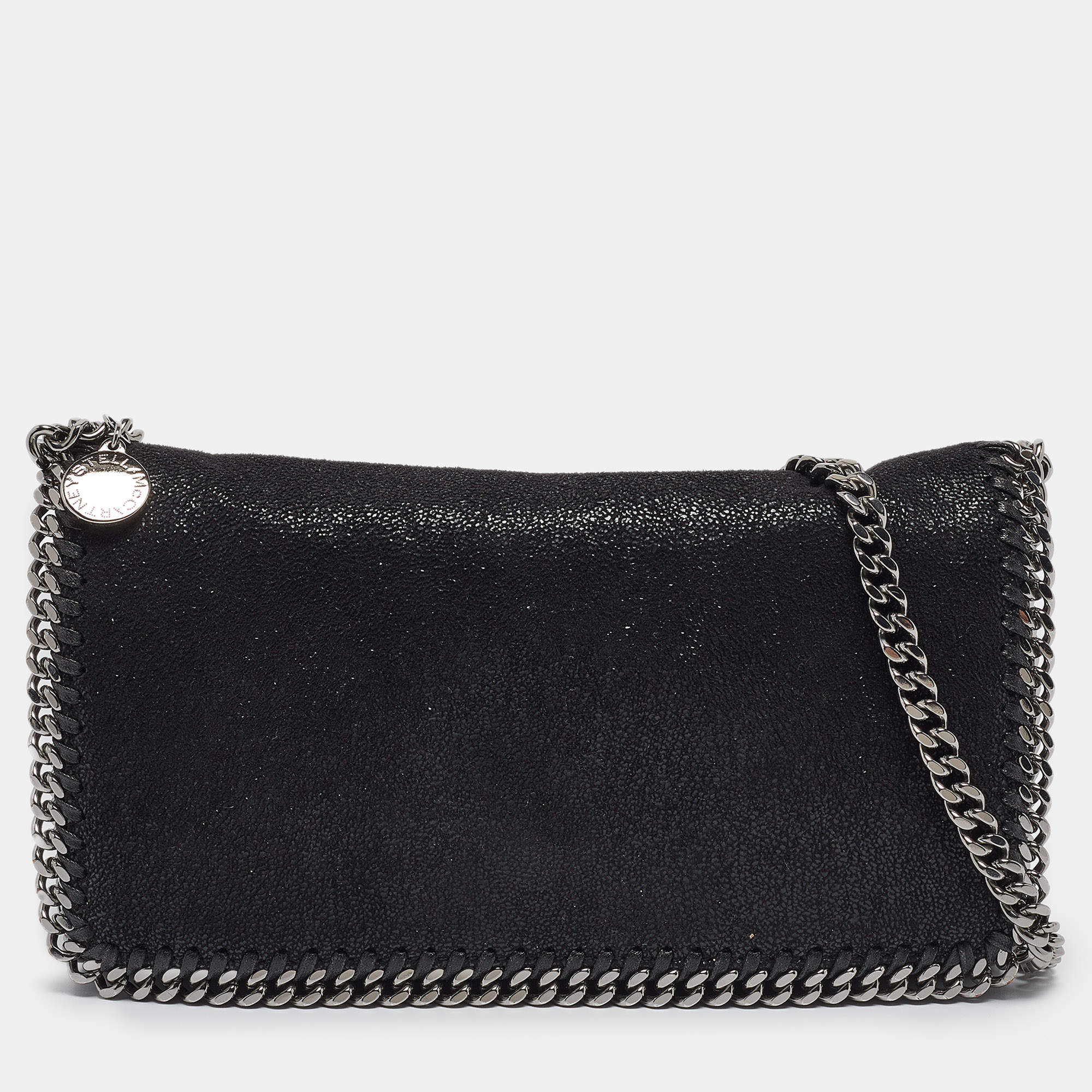 Pre Owned Stella McCartney Black Faux Suede Falabella Flap Crossbody Bag