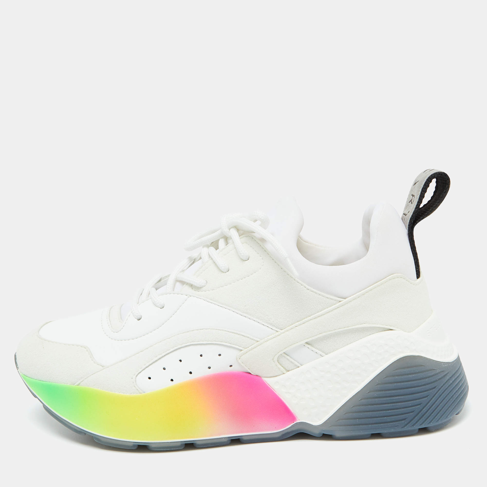 Pre Owned Stella McCartney Off White Faux Leather and Faux Suede Eclypse Lace Up Sneakers Size 38