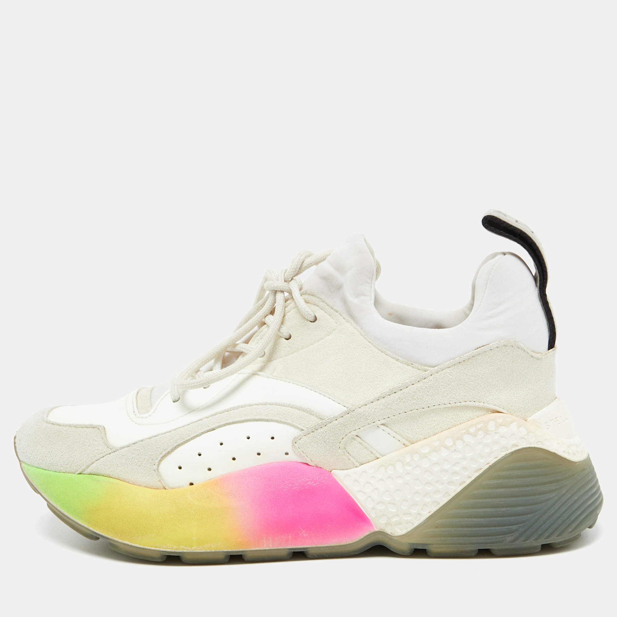 Stella McCartney Off White Faux Leather and Faux Suede Eclypse Sneakers Size 37