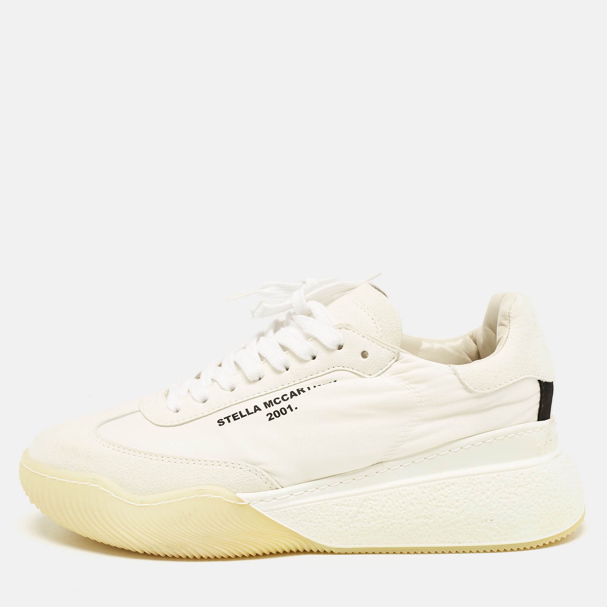 Stella McCartney White Faux Suede and Fabric Loop Sneakers Size 39