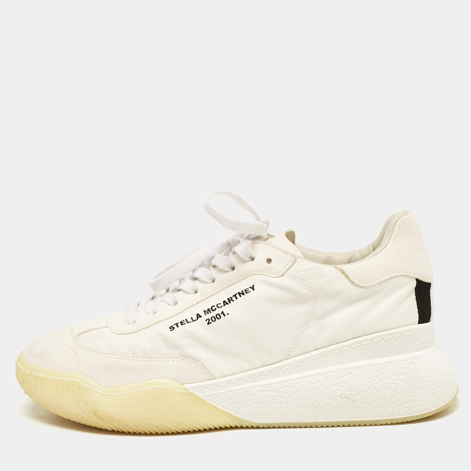 Stella McCartney White Fabric and Faux Suede Eclypse Low Top Sneakers Size 40