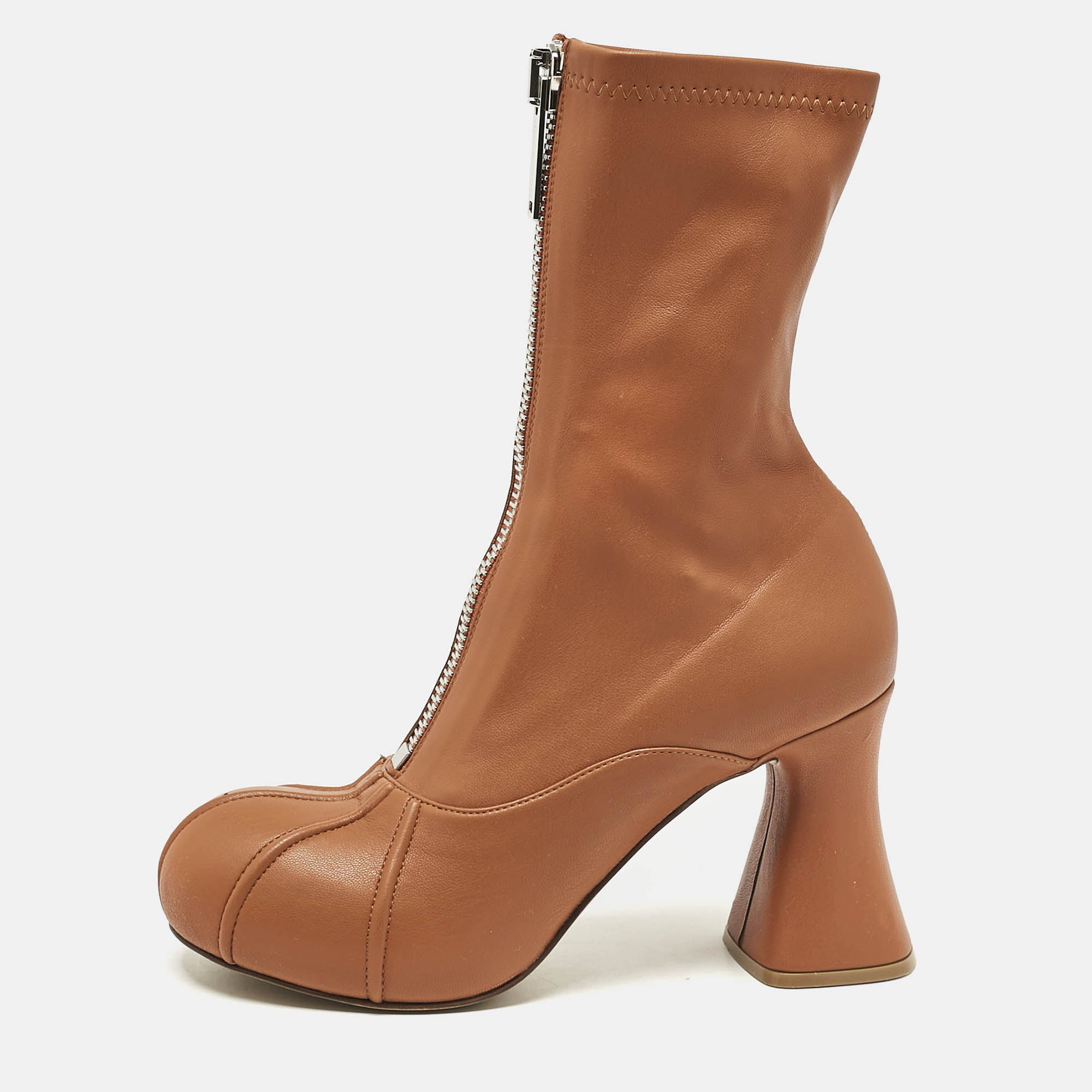 Stella McCartney Brown Faux Leather Groove Ankle Length Boots Size 38