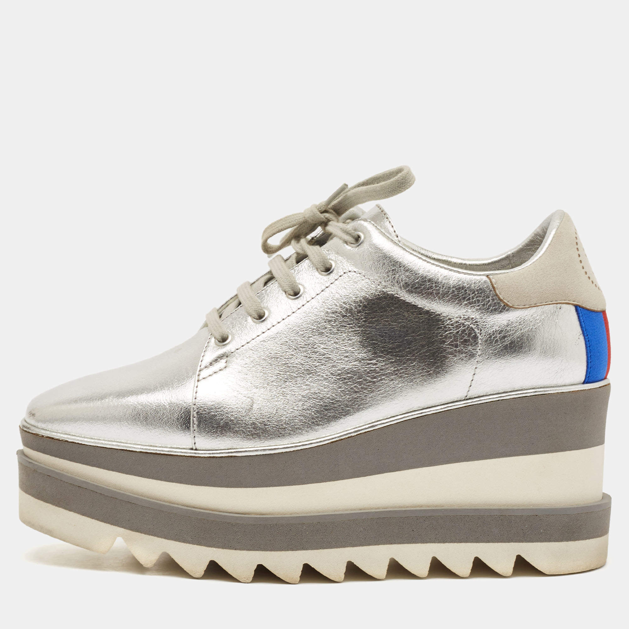 Stella McCartney Silver/White Faux Leather Elyse Star Platform Derby Sneakers Size 36