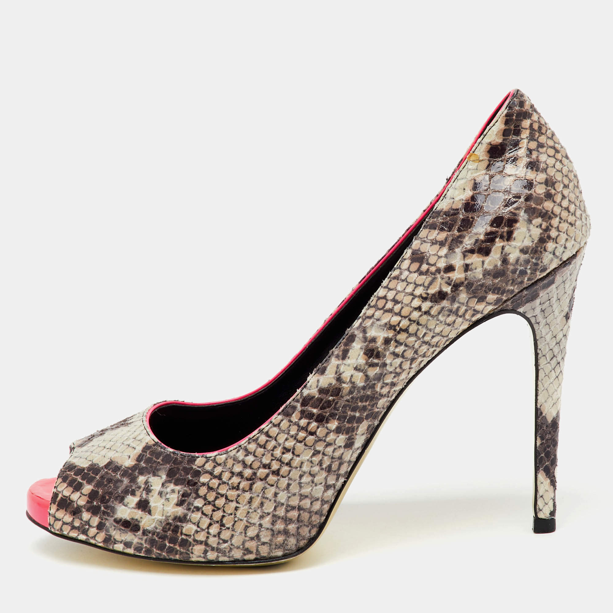 Stella McCartney Multicolor Faux Snakeskin Embossed Leather Peep Toe Pumps Size 40